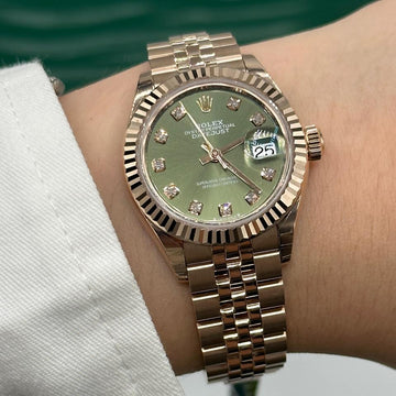 Rolex Datejust 279175 Ogdp Olive Green Diamond Dial 28Mm Everose Gold Ladies Watch