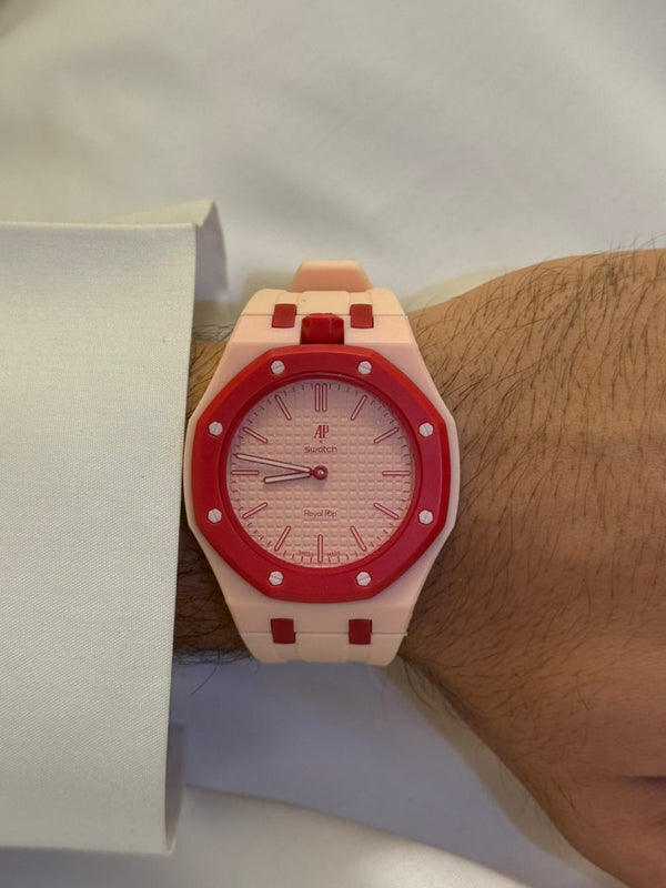 Royal Pop Octagonal Pendant Watch – Pastel Pink & Crimson