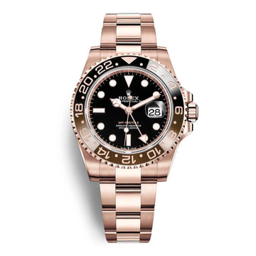 Rolex Mens GMT Master II "Rootbeer" 40mm Rose Gold Black Dot Dial Watch Reference# 126715CHNR