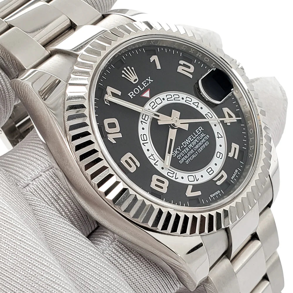 Rolex Sky Dweller 326939 Bk 18Kt White Gold Bezel Arabic Numerals Black Dial 42Mm Men’S Watch