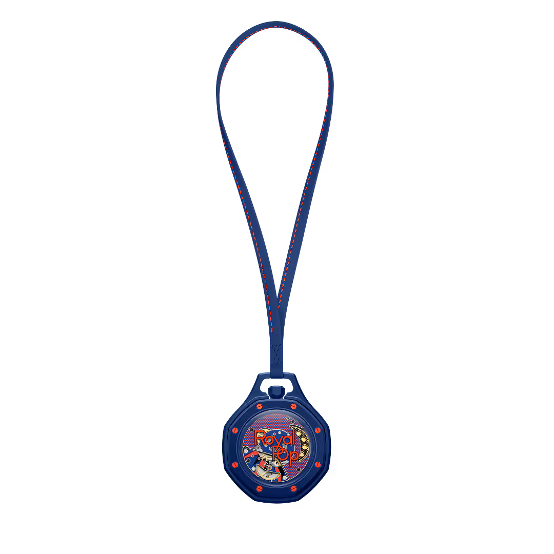 Royal Pop Octagonal Pendant Watch – Deep Navy & Neon Orange