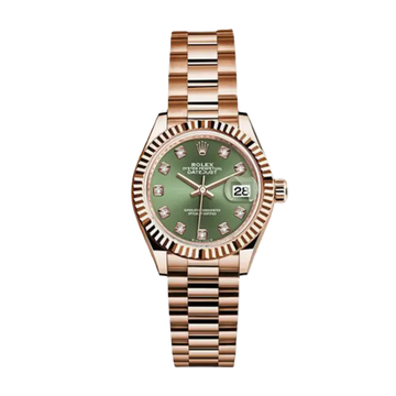 Rolex Datejust 279175 Ogdp Olive Green Diamond Dial 28Mm Everose Gold Ladies Watch