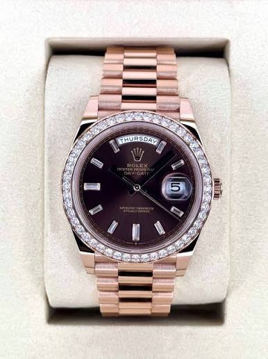 Rolex Day-Date M228345Rbr-0016 Eidp 40Mm Rose Gold Eisenkiesel Diamond Dial & Diamond Bezel Men’S Watch