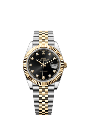 Rolex Datejust 41mm Two-Tone Yellow Gold Black Diamond Dial Fluted Bezel Jubilee Bracelet 126333